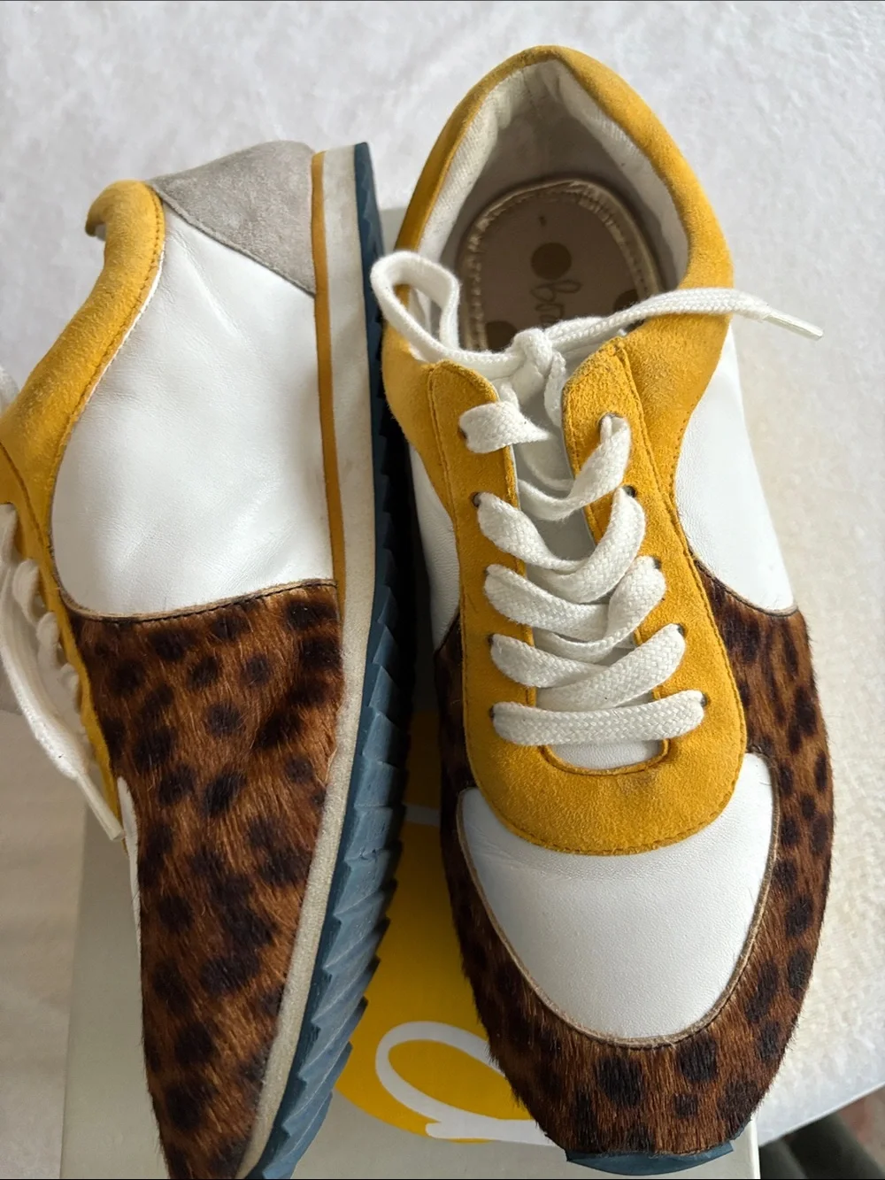 b.o.c. White and Mustard Yellow Leopard Accent Sneakers